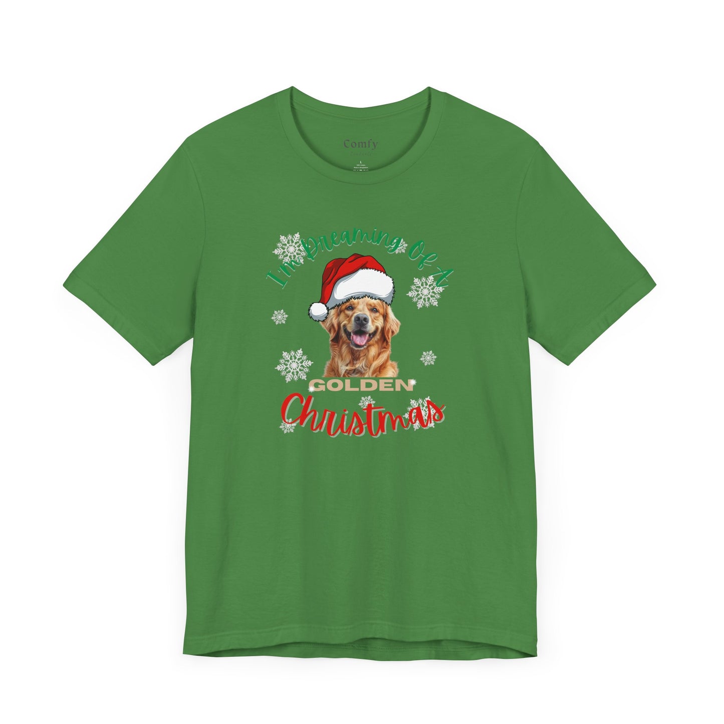 I'm Dreaming Of A Golden Christmas. Unisex Tee with A Golden Retriever Santa Hat Design