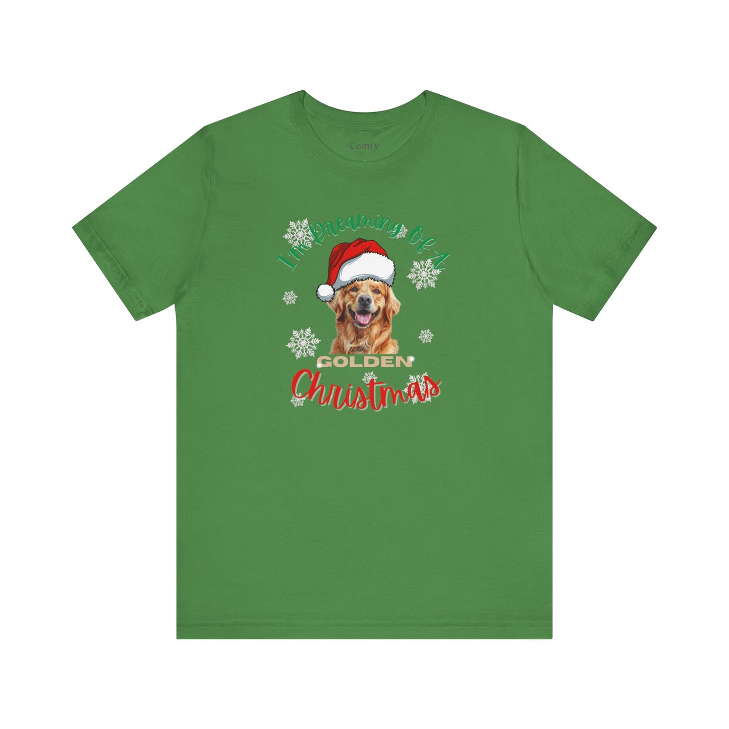 I'm Dreaming Of A Golden Christmas. Unisex Tee with A Golden Retriever Santa Hat Design